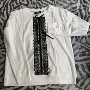 Karl Lagerfeld White Sweatshirt Black Lace NEW